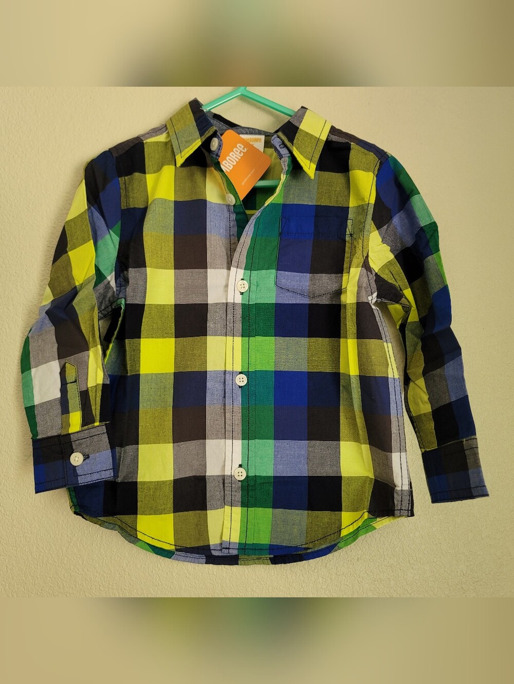Gymboree Boys' Yellow Green Blue Plaid Button-Down Shirt